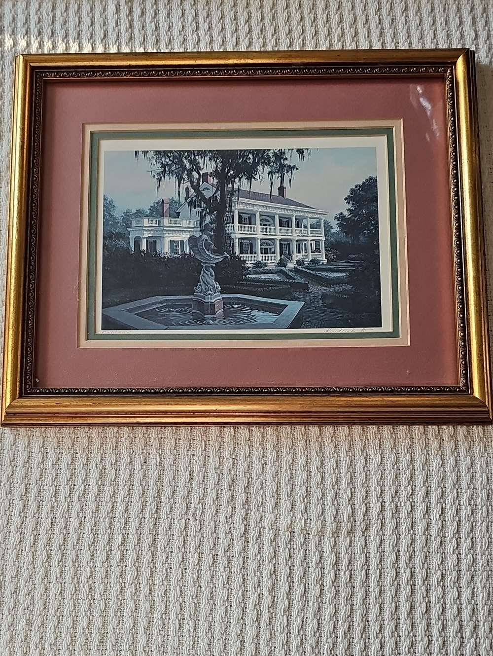 Gold Framed Pink Mat Classic Estate Print